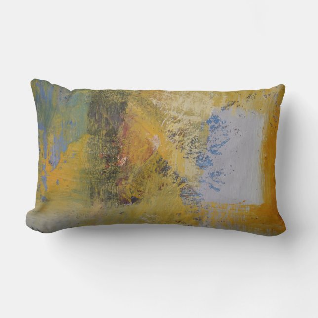 Modern Yellow Blue Soft Pastel Colour Abstract Lumbar Cushion (Front)