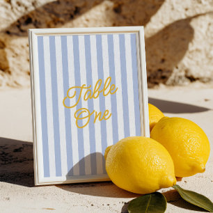  Modern Yellow & Blue Striped Wedding Table Number