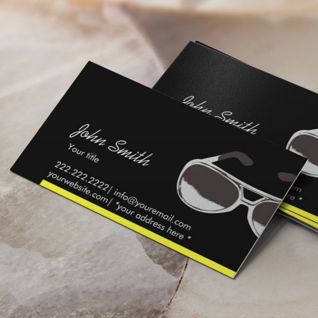 Modern Yellow Border Sunglasses Dark Business Card (Creator Uploaded)
