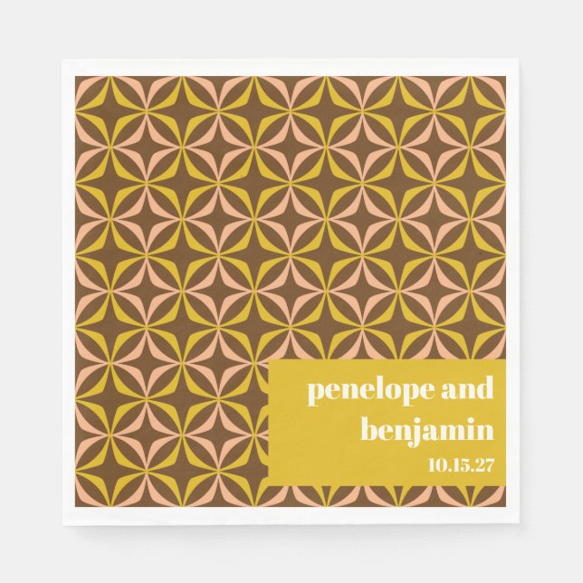 Modern Yellow Brown Pattern Retro Custom Wedding  Napkin (Front)