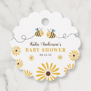 Modern Yellow Bumblebee and Sunflowers Baby Shower Favour Tags