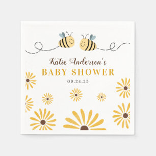 Modern Yellow Bumblebee and Sunflowers Baby Shower Napkin