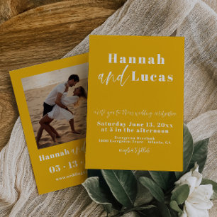 Modern Yellow Calligraphy Photo Wedding Invitation