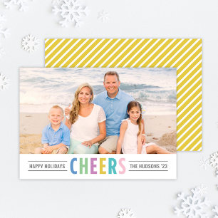 Modern Yellow Cheers Happy Holidays Photo Holiday Card