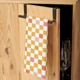 Modern Yellow Chequered Pattern Tea Towel