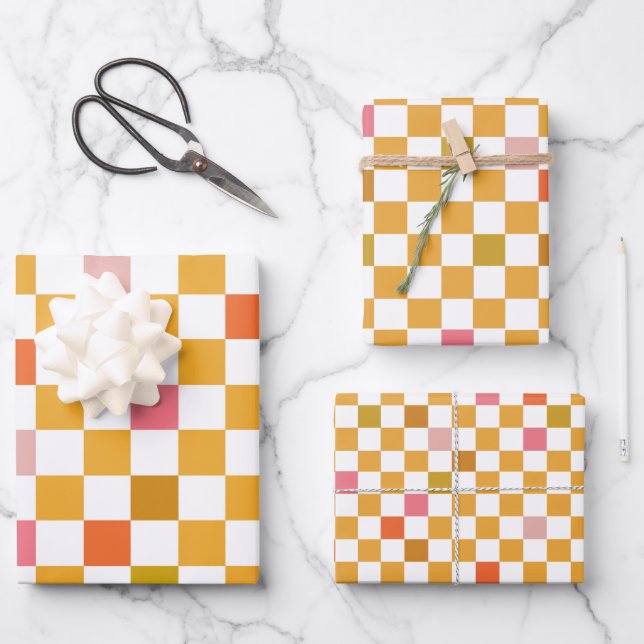 Modern Yellow Chequered Wrapping Paper (Front)