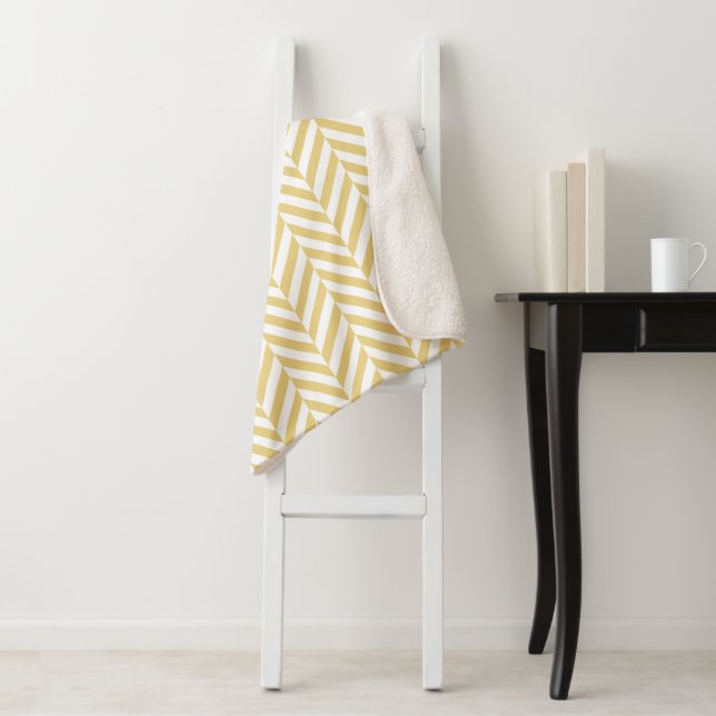 Modern Yellow Chevron Herringbone Pattern Sherpa Blanket (In Situ)