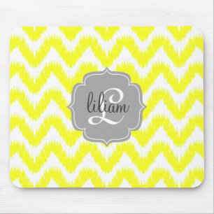 Modern Yellow Chevron Ikat Personalised Mouse Mat