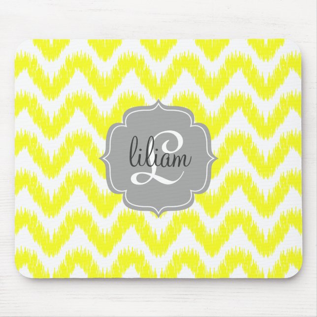 Modern Yellow Chevron Ikat Personalised Mouse Mat (Front)