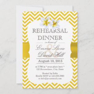Modern Yellow Chevron Plumeria Rehearsal Dinner Invitation