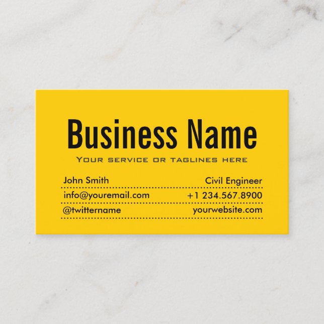 Modern Yellow Civil Engineer Business Card (Front)