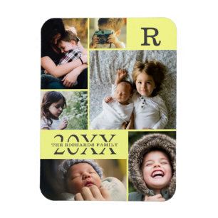 Modern Yellow Colour Block Family 6 Photo Collage Magnet