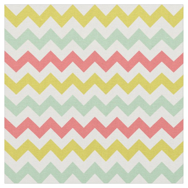 Modern Yellow Coral Mint Green Chevron Print Fabric (Close Up)