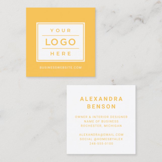 Modern Yellow Custom Business Logo Square Business Card (Front/Back)