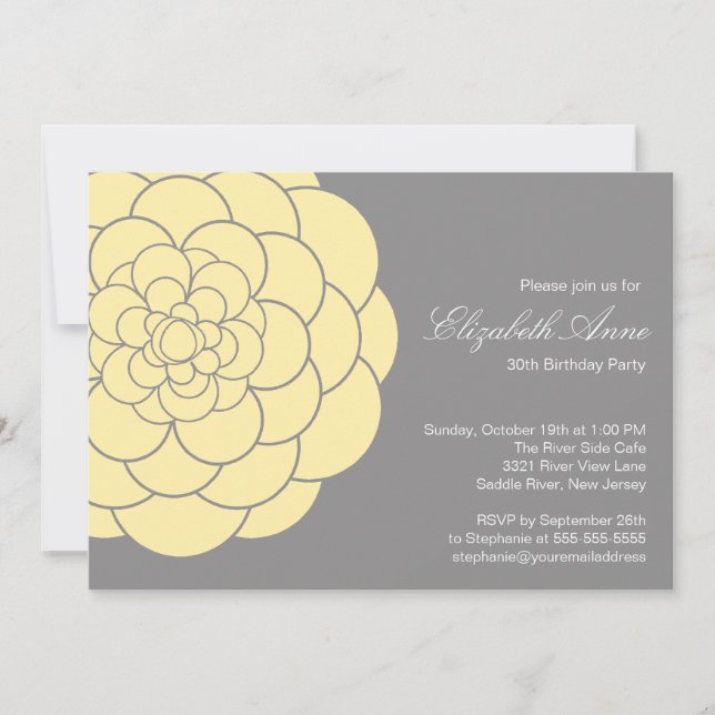 Modern Yellow Dahlia Bloom Birthday Party Invitation (Front)