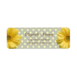 Modern,Yellow Daisy,Polka Dots Address Label