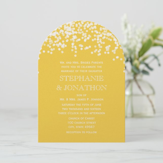 Modern Yellow Falling Petals Wedding Invitations (Standing Front)