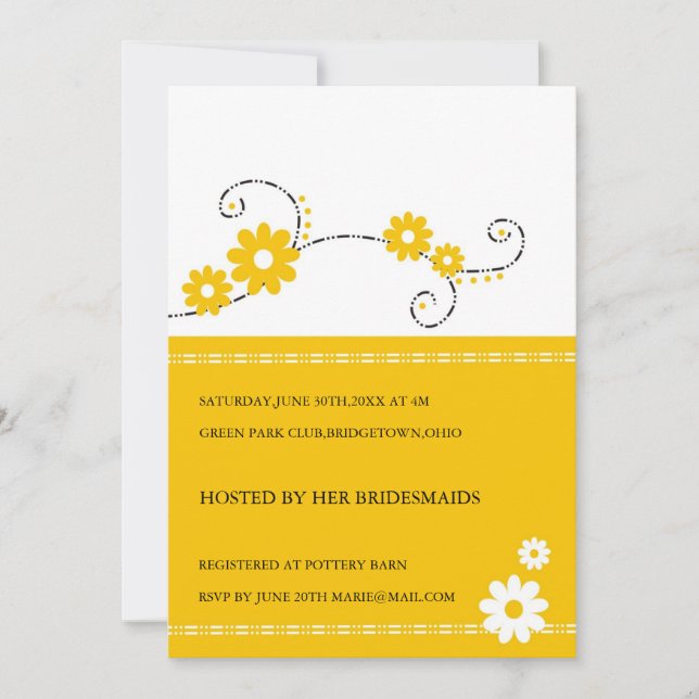 Modern Yellow Floral Bridal Shower   Invitation (Front)