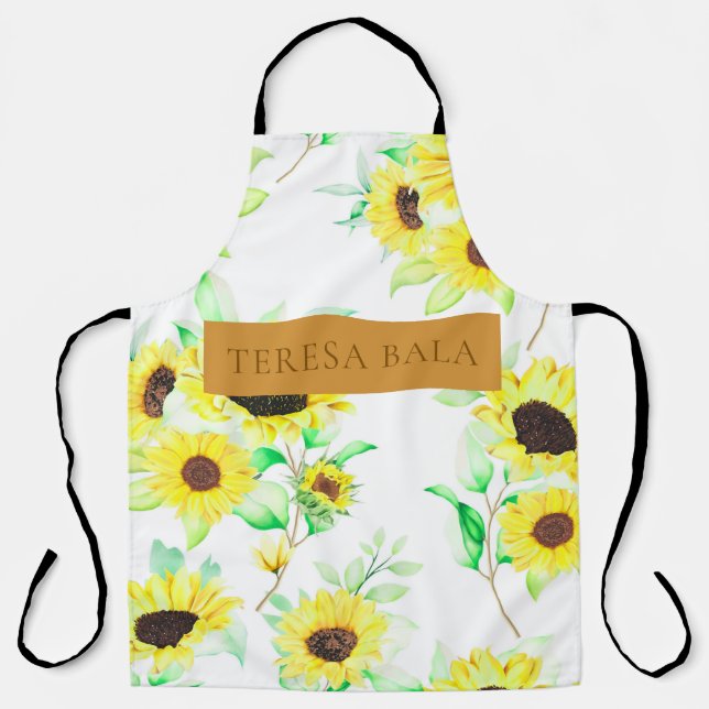 Modern Yellow Floral Personalised Rustic Design Apron (Front)