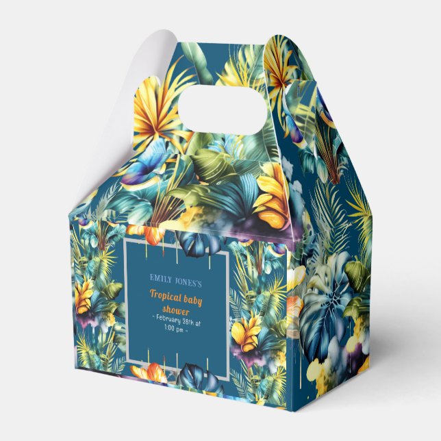 Modern yellow floral tropical green baby shower  favour box (Front Side)