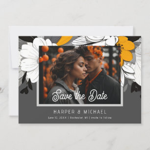 Modern yellow floral wedding photo save the date invitation