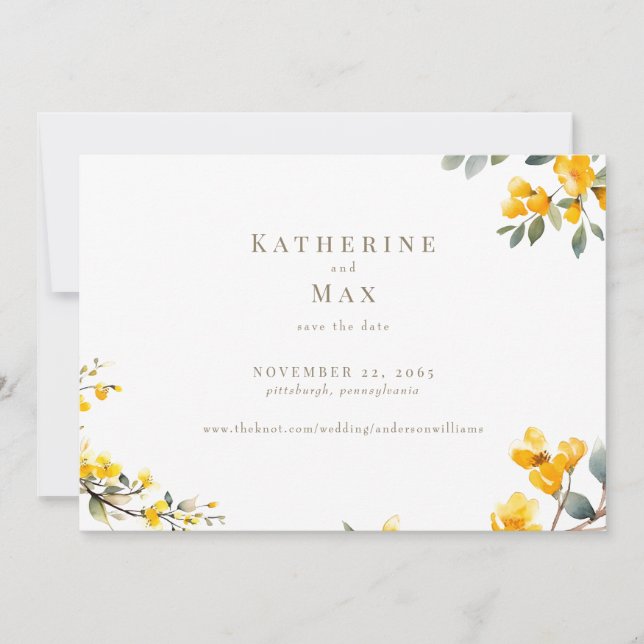 Modern Yellow Floral Wedding Save the Date Invitation (Front)