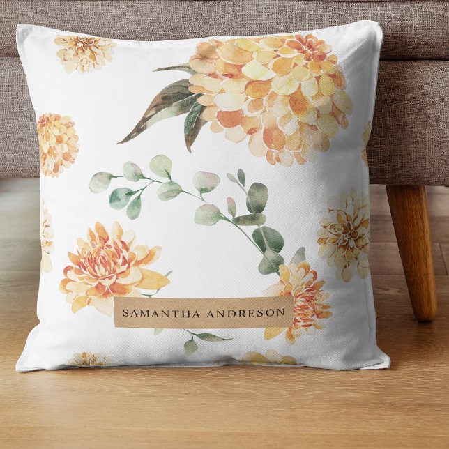 Modern Yellow Flowers & Kraft Personalised Gift Cushion (Creator Uploaded)