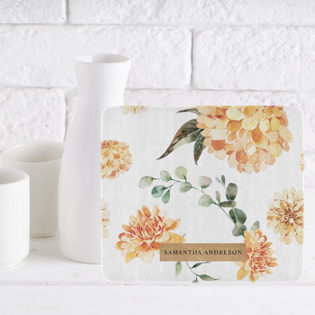 Modern Yellow Flowers & Kraft Personalised Gift Cutting Board (Creator Uploaded)