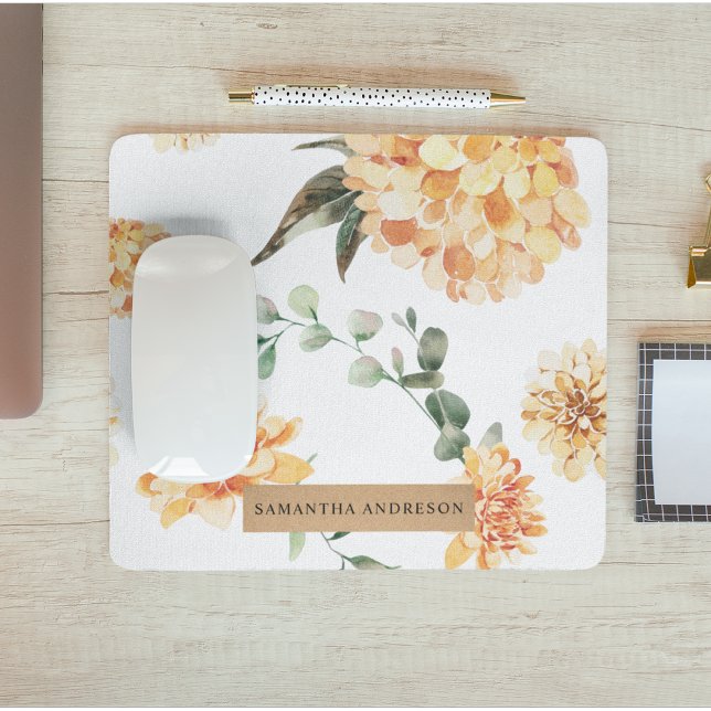Modern Yellow Flowers & Kraft Personalised Gift Mouse Mat (Creator Uploaded)