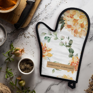Modern Yellow Flowers & Kraft Personalised Gift Oven Mitt & Pot Holder Set