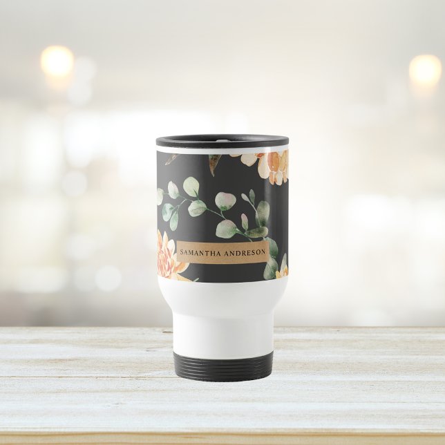 Modern Yellow Flowers & Kraft Personalised Gift Travel Mug (Creator Uploaded)