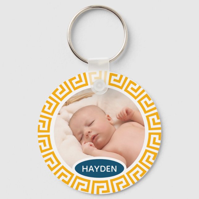 Modern Yellow Geometric Custom Photo Key Ring (Front)