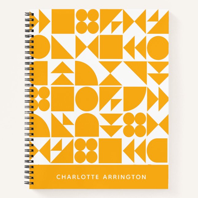 Modern Yellow Geometric Personalised Name School Notebook (Front)
