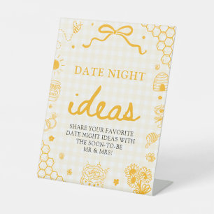 Modern Yellow Gingham Honey Bee Date Night Ideas Pedestal Sign