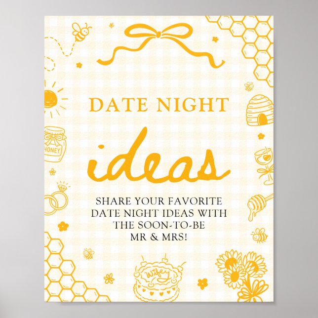 Modern Yellow Gingham Honey Bee Date Night Ideas Poster (Front)