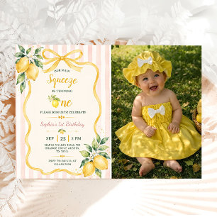 Modern Yellow Girls Our Main Squeez Birthday Photo Invitation