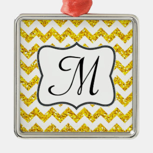 Modern Yellow Glitter Monogram Initial Ornament
