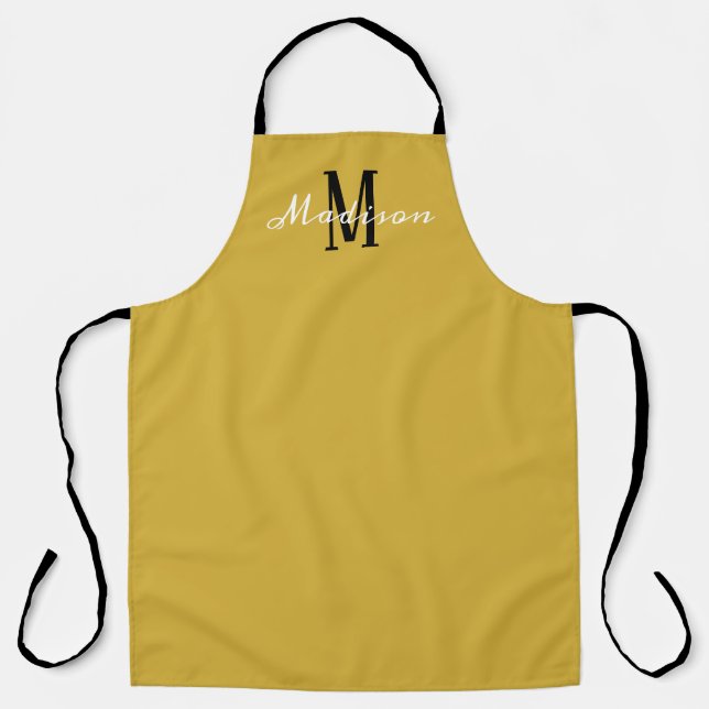Modern Yellow Gold Script Monogram Personalised Apron (Front)