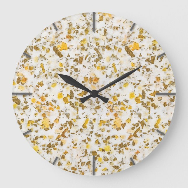 Modern Yellow & Gold Speckles Terrazzo Pattern Large Clock (Front)