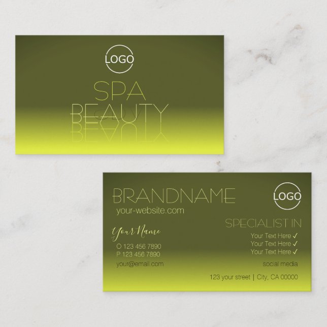 Modern Yellow Gradient Mirror Letters with Logo Business Card (Front/Back)