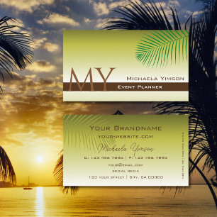 Modern Yellow Gradient Palm Leaf Monogram Simply Business Card