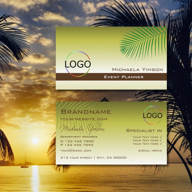 Modern Yellow Gradient Palm Leaf with Logo Stylish Business Card (Creator Uploaded)