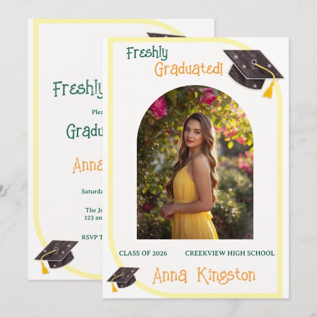 Modern Yellow Graduation Invitation (Front/Back)