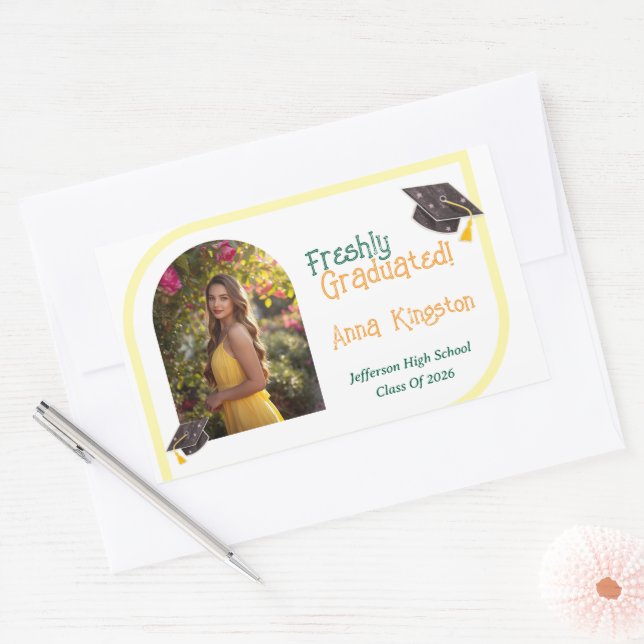 Modern Yellow graduation Photo Rectangular Sticker (Envelope)