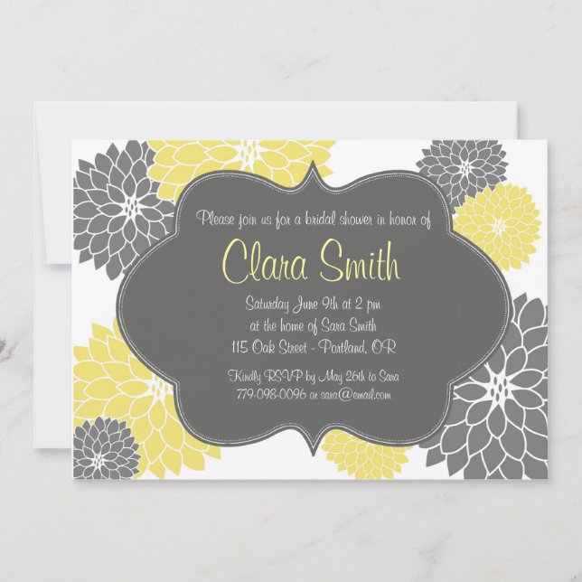 Modern Yellow & Gray Floral Shower Invitation (Front)