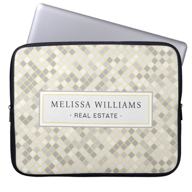 Modern Yellow & Gray Geometric Business Laptop Sleeve (Front)
