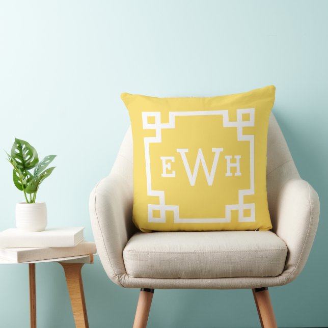 Modern Yellow Greek Key Custom Monogram Cushion (Chair)