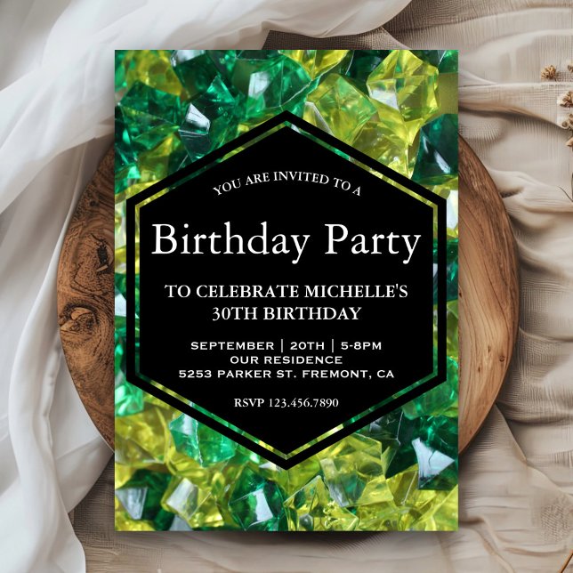 Modern Yellow Green Gemstones Birthday Party Invitation (Creator Uploaded)