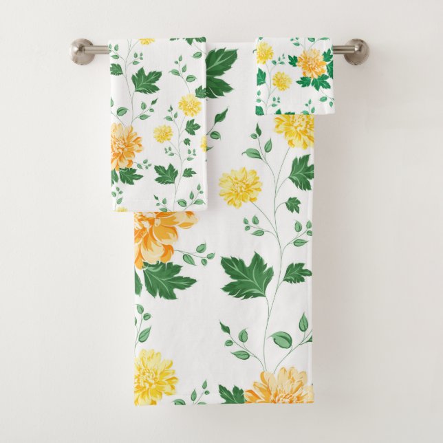 Modern Yellow Green  Watercolor Floral      Bath Towel Set (Insitu)