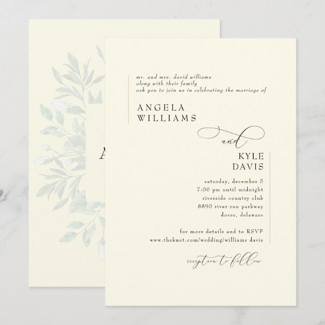 Modern Yellow Greenery Bride Parents Wedding  Invitation (Front/Back)